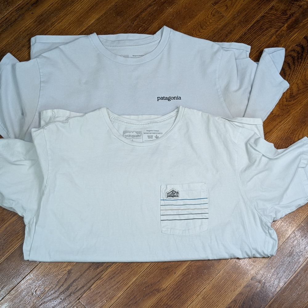 Two Patagonia Men's White T-Shirt Size Large